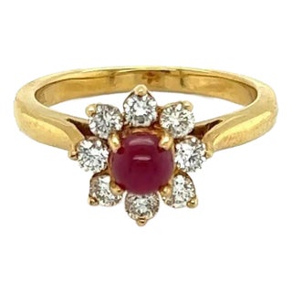 Tiffany & Co. Diamond Ruby 18k Yellow Gold Floral Ring - Size 4.5 For Sale