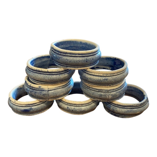 Vintage Handmade Hand-Painted Ceramic Napkin Rings- Set of 8 For Sale