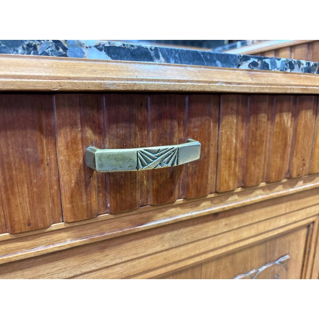 Tan French Art Deco Walnut Sideboard with Marble Top and Original Mirror, 1930s For Sale - Image 8 of 15