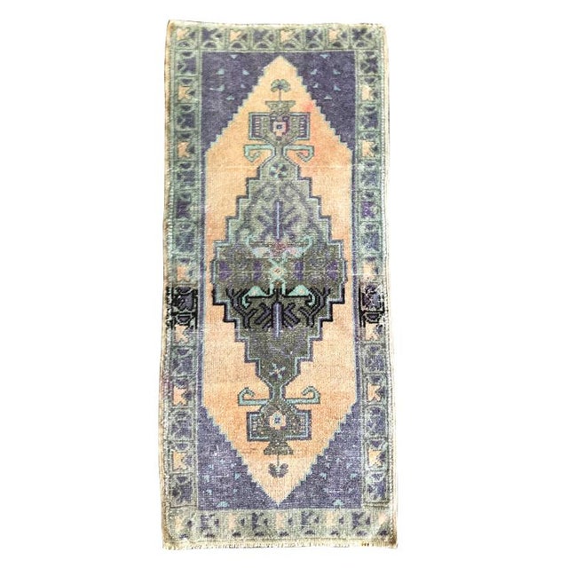 Textile Turkish Distressed Pastel Woven Purple Pink and Peach Runner Rug or Pillow Fabric 1′8″ × 4′1″ For Sale - Image 7 of 7