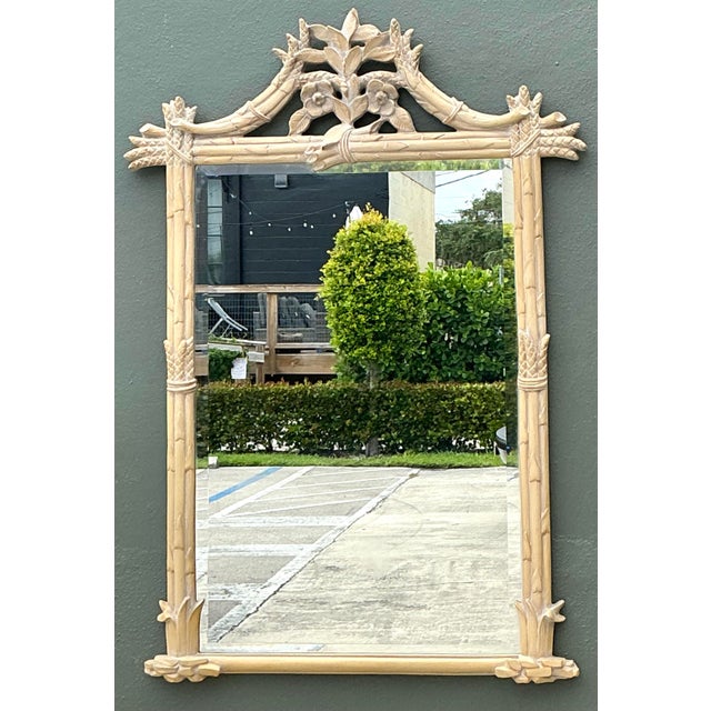 Vintage Faux Bamboo Floral Mirror For Sale - Image 10 of 12
