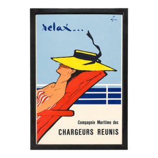 Mid 20th Century René Gruau - Relax..., Compagnie Maritime Des Chargeurs Réunis French Travel Poster For Sale