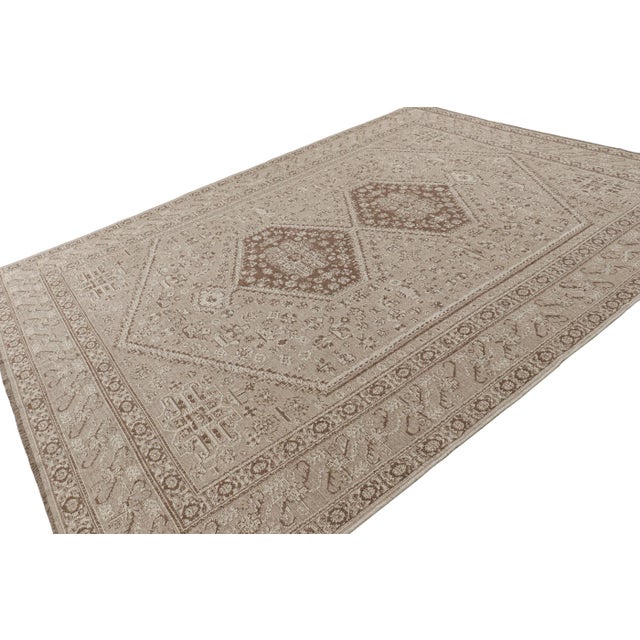 Rug & Kilim Rug & Kilim’s Modern Classics Rug in Beige-Brown With Medallions and Florals For Sale - Image 4 of 8