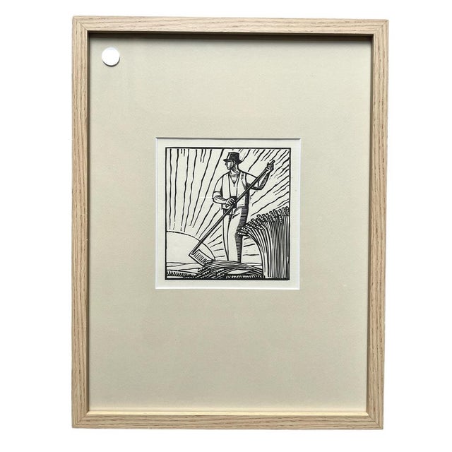 Harvest Series: Reaper, Woodcut, 1920s-1930s, Framed For Sale - Image 4 of 4