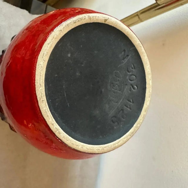 1970s Fat Lava Red and Black Ceramic German Vase For Sale - Image 11 of 11