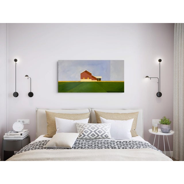 Wide Open Sky by Justin Wheatley | Acrylic on Canvas Red Barn With Green Fields For Sale - Image 10 of 11