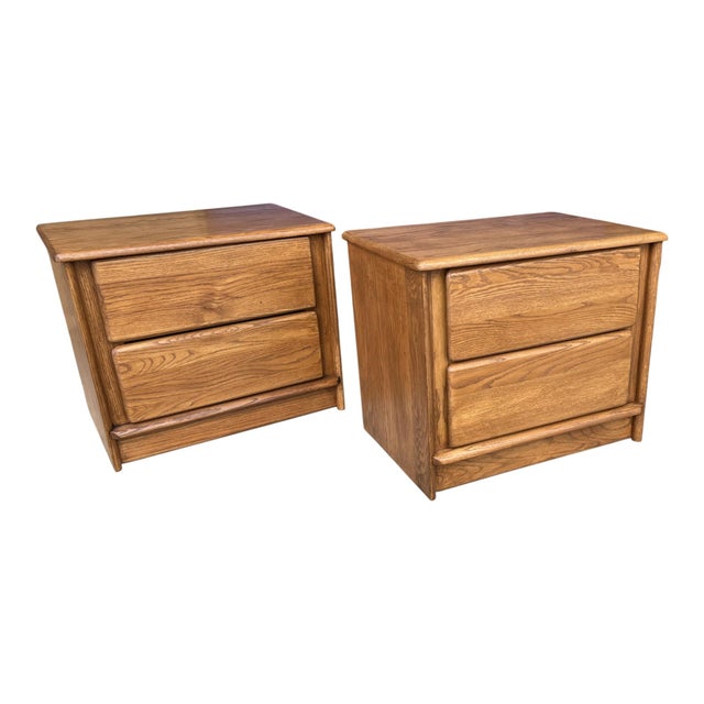1980s 1980s Scandinavian Modern Solid Oak Two-Drawer Nightstands – Pair For Sale - Image 5 of 15