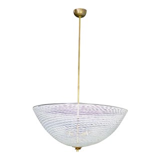 Murano Blown Glass White Brass Pendant Lamp For Sale
