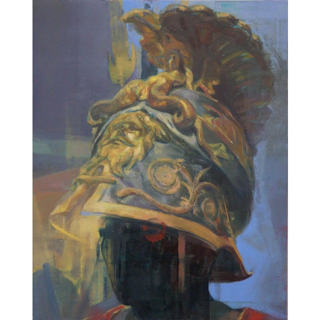 Under the Mermaid Spell by Elena Burykina | Oil on panel depicting a figure in a decorative helmet. For Sale