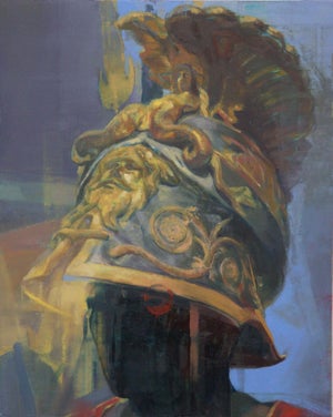 Under the Mermaid Spell by Elena Burykina | Oil on panel depicting a figure in a decorative helmet.