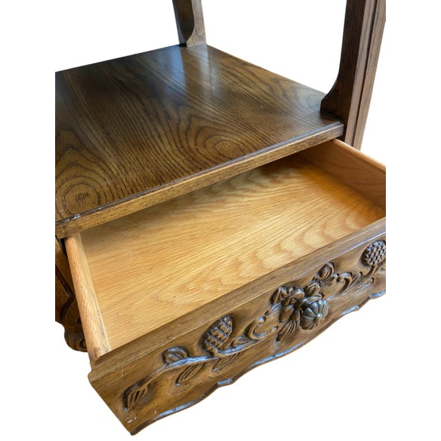 Wood Late 20th Century Thomasville Carved Floral Side Table With Drawer and Open Shelf For Sale - Image 7 of 11