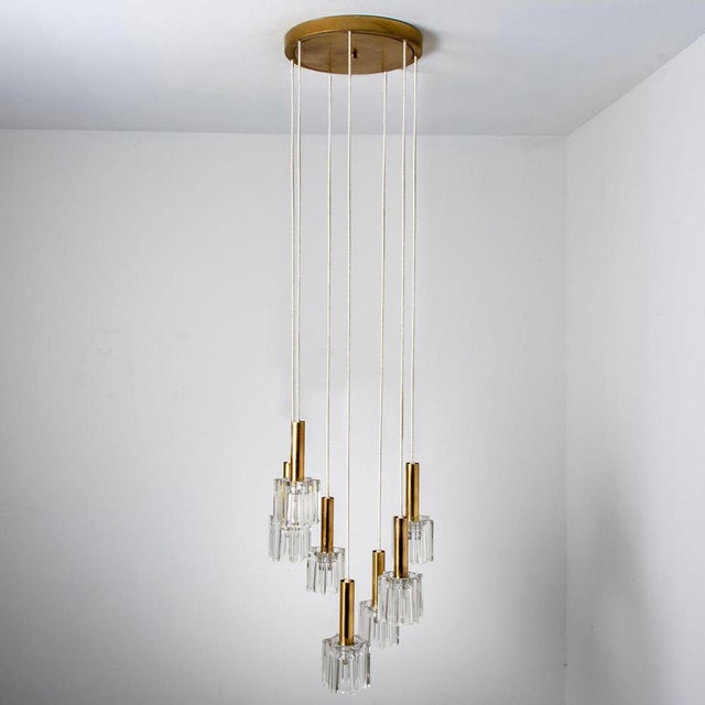 Cascading Glass and Brass Pendant fro Peill Putzler, 1970s For Sale - Image 8 of 18