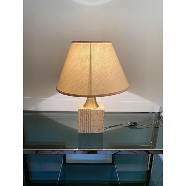 Travertine Base & Brass Table Lamp from Fratelli Mannelli, Italy, 1970s For Sale - Image 6 of 18