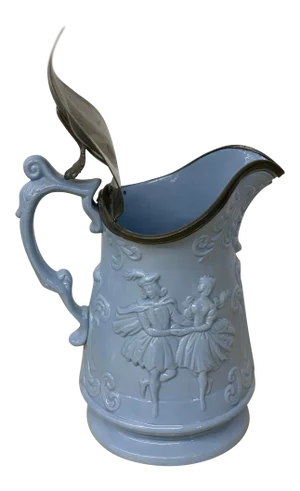 Antique Victorian Salt Glazed Pitcher With Pewter Lid