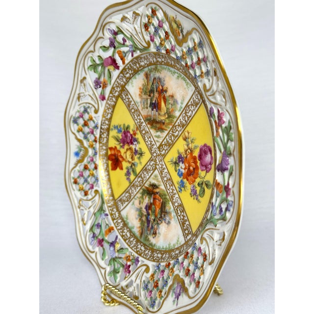 Ceramic Vintage German Porcelain Yellow Quatrefoil Plate by Schumann Bavaria, Courting Couple Scene - 5 Available For Sale - Image 7 of 7