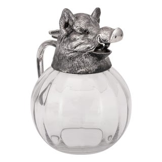 Vintage Glass Jug with Silver-Plated Boar Head from Valenti, 1970s For Sale