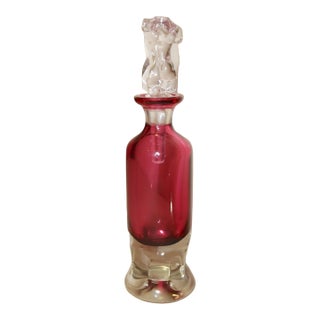 Large Vintage Hand Blown Red Clear Murano Venetian Figural Glass Perfume Bottle For Sale