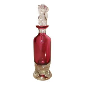 Large Vintage Hand Blown Red Clear Murano Venetian Figural Glass Perfume Bottle