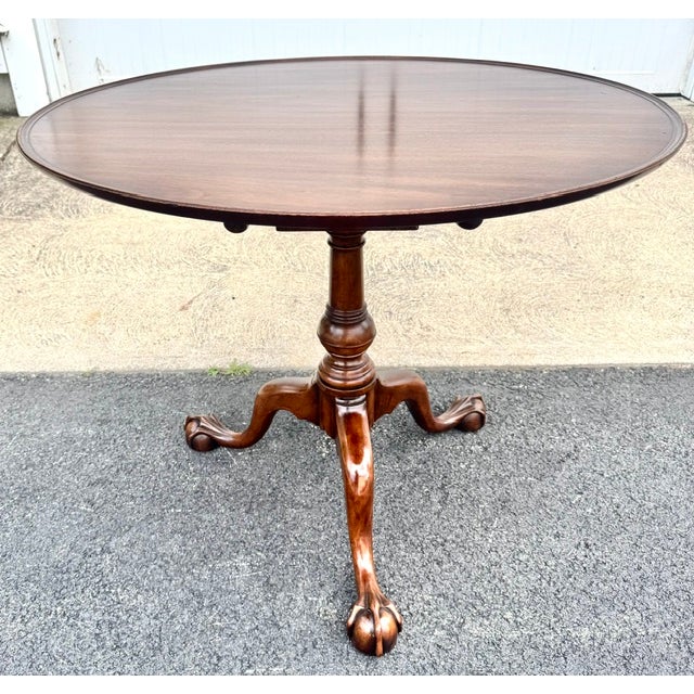 Mid 20th Century Vintage Kittinger Colonial Williamsburg Cw 70 Mahogany Chippendale Style Birdcage Tilt Table For Sale - Image 5 of 10
