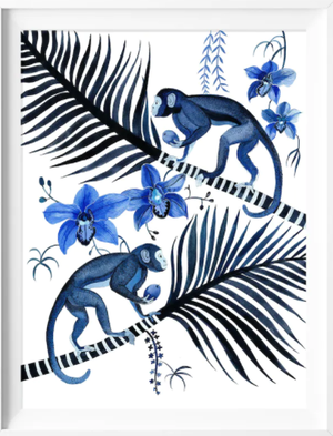"Blue Monkeys, Cymbidium Orchids & Palms" by Sally Browne