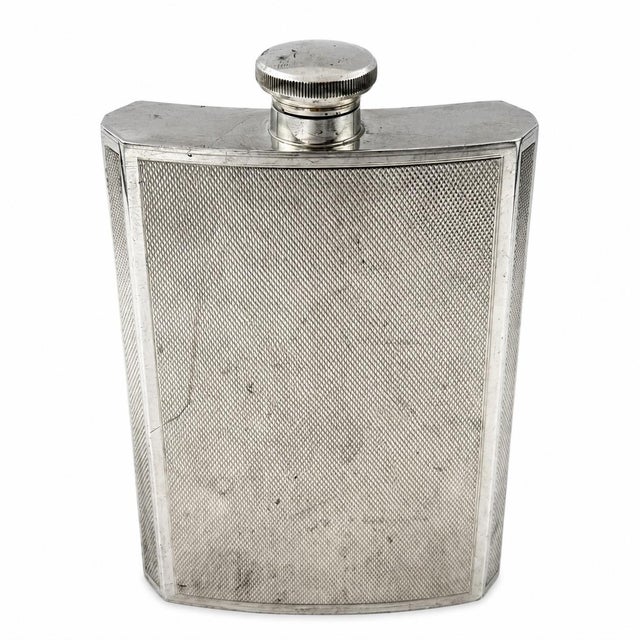 Antique Asprey London Silver Plate Engine Turned 8oz. Hip Flask Made in England For Sale - Image 10 of 11