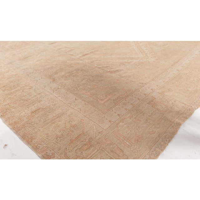 Turkish Exquisite 1880s Antique Turkish Oushak Rug in Soft Apricot and Sand Tones For Sale - Image 3 of 9