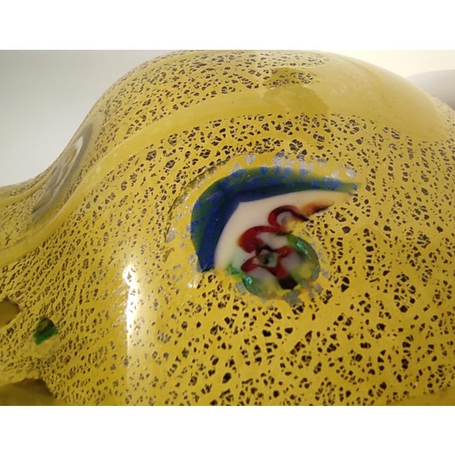 Metal Vintage Yellow Opaline Handblown Glass Jug with Murrines and Silver Flakes, 1980s For Sale - Image 7 of 11