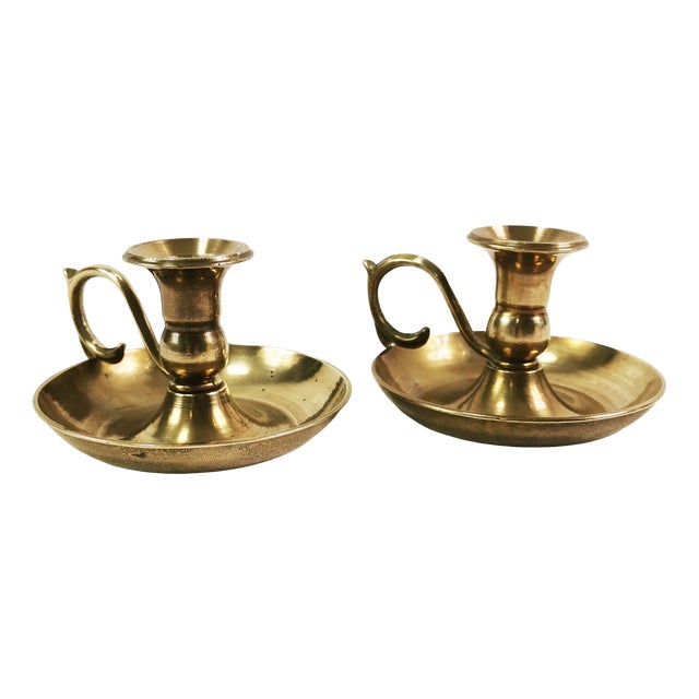 Art Deco Brass Candlesticks, Germany, 1960s, Set of 2 For Sale