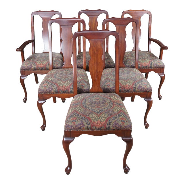 6 Vintage Harden Queen Anne Style Solid Cherry Dining Chairs Set For Sale