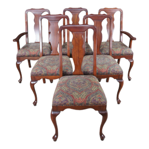 6 Vintage Harden Queen Anne Style Solid Cherry Dining Chairs Set