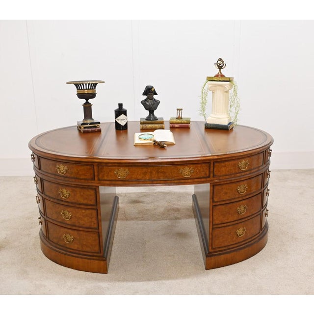 Victorian Oval Partners Desk in Walnut For Sale - Image 3 of 14