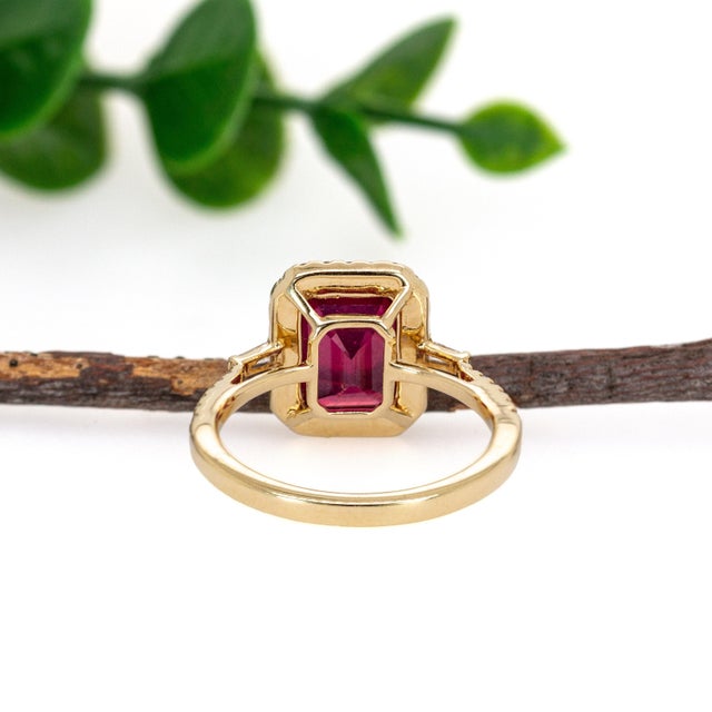 Timeless 2.6cts Madagascar Ruby & Diamond Halo Ring in 14k Solid Gold | Em 9x7mm, Size 6.75 For Sale In Columbus - Image 6 of 7
