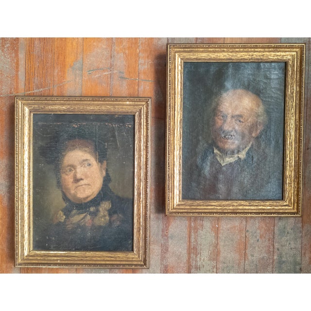 We are selling this interesting pair of oil on canvas portraits. This most likely Husband and Wife pair represent “Marital...