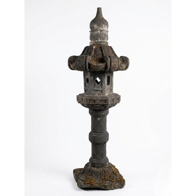 An exceptional antique cast stone garden lantern (known in Japanese tradition as a Tachi-gata or pedestal lantern). This...
