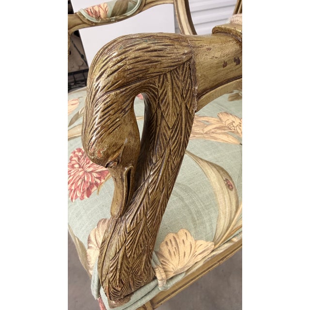 Vintage Italian Neoclassical Giltwood Bird Arm Chair With Botanical Floral Upholstery For Sale - Image 12 of 14