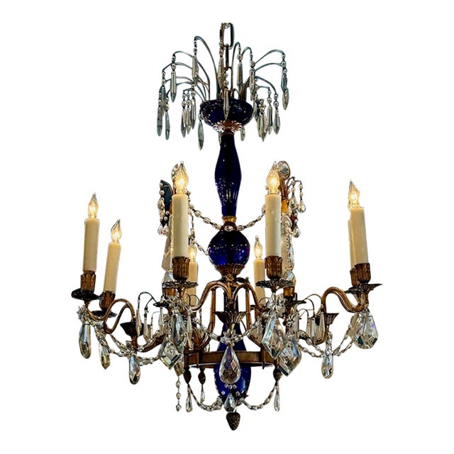 Russian Gilt Bronze and Cobalt Chandelier For Sale
