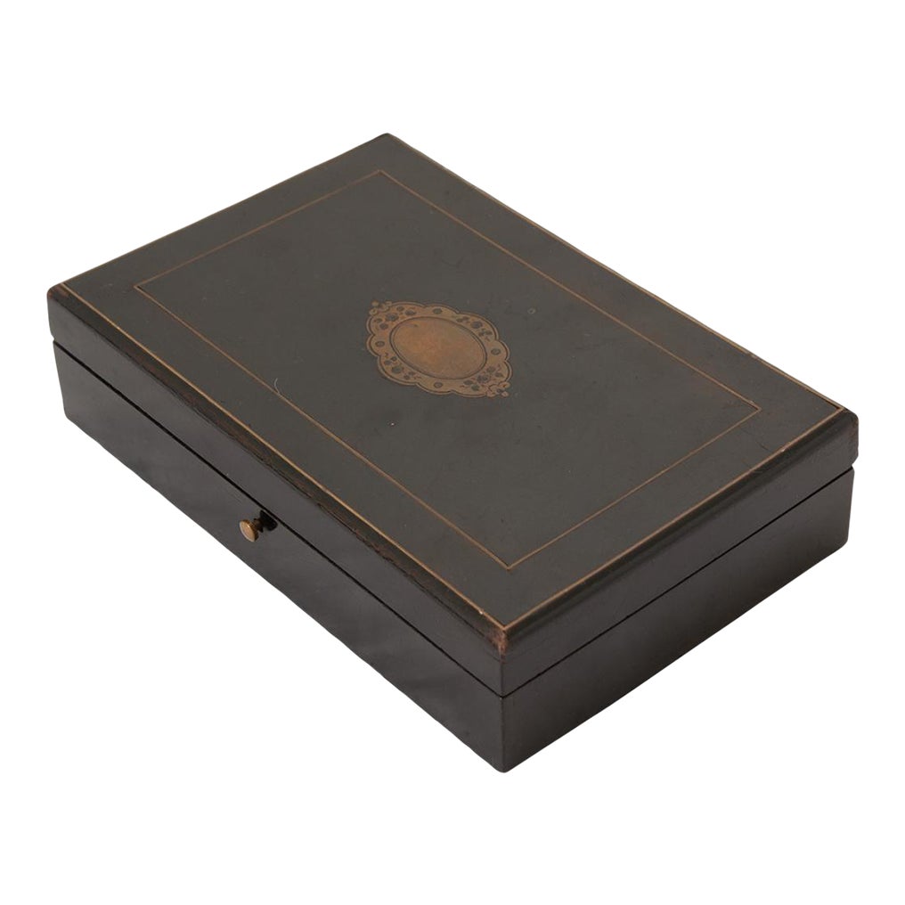 19th Century French Ebonized & Brass Inlay Box | Chairish