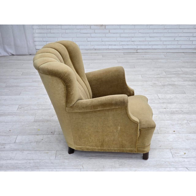 Green Vintage Danish Lounge Chair in Green Furniture Velour and Oak, 1960s For Sale - Image 8 of 18