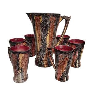 Dinosaur-Shaped Jug with Cups in Art Deco Shape and Colours, 1940s, Set of 7
