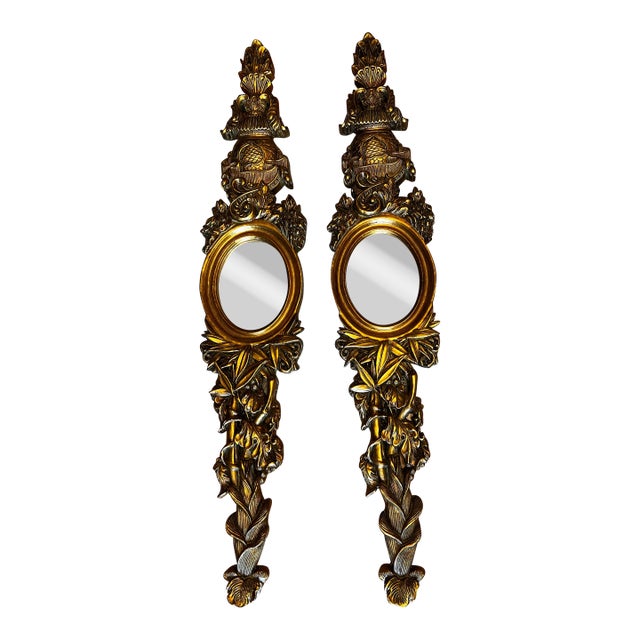 1970s Pair of Rococo Style Beveled Mirror Wall Mounts For Sale