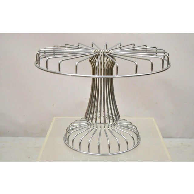 Metal Vintage Mid Century Modern Chrome Metal Wire Pedestal Cake Stand For Sale - Image 7 of 8
