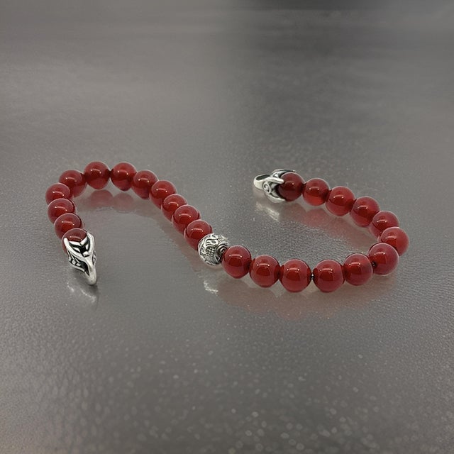1990s David Yurman Carnelian Carved Prayer Beads Bracelet 8.5" Silver Estate For Sale - Image 10 of 11