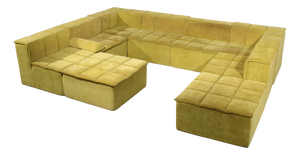 Modular Sofa in Lime Velvet, 1970s, Set of 9