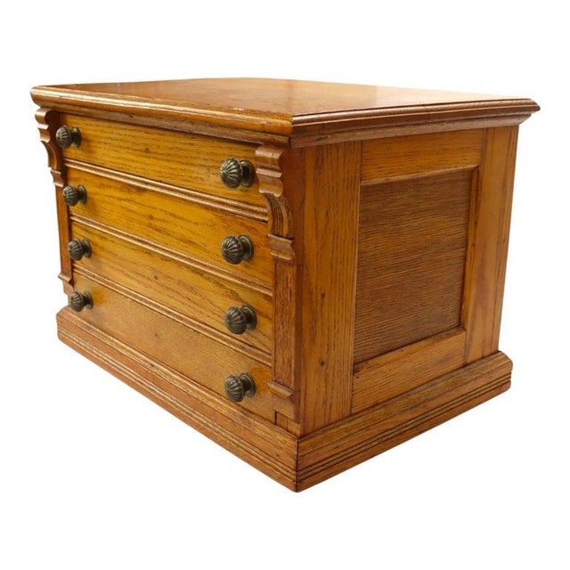 Brass J & P Coats Attr Oak 4 Drawer Spool Cabinet C1900 For Sale - Image 8 of 10