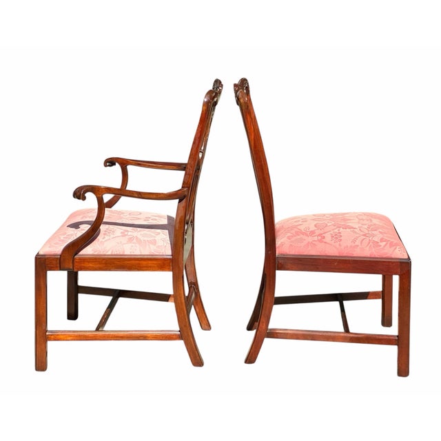 Set of Late 20th Century Six Mahogany Henkel Harris Dining Chairs With Pink Floral Damask Seats For Sale - Image 10 of 12