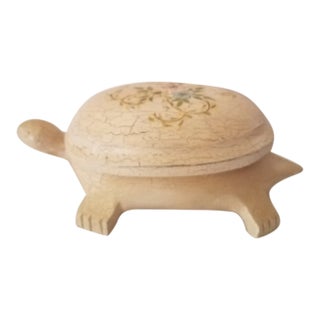 Vintage Hand Carved and Hand Painted Turtle Trinket Box For Sale