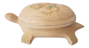 Vintage Hand Carved and Hand Painted Turtle Trinket Box