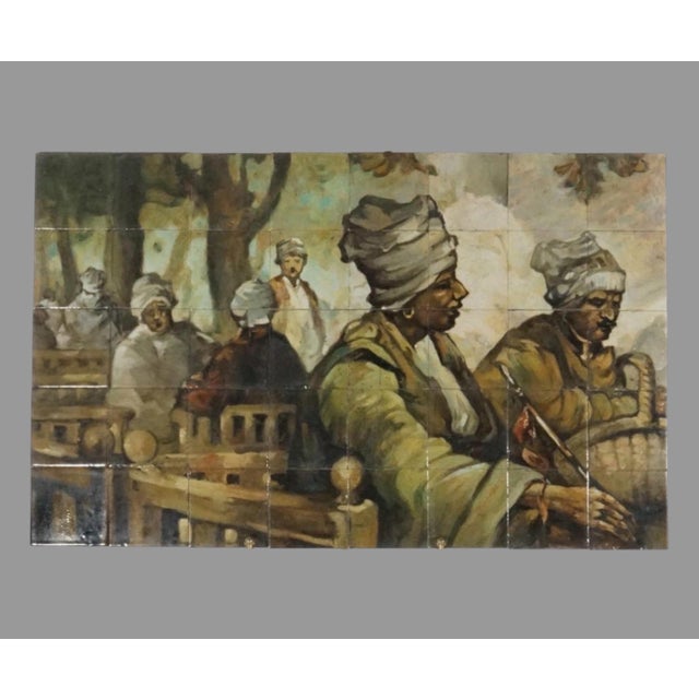 Antique Oriental Hand Painted Architectural Tile Mosaic Wall Plaque 30” X 48” For Sale - Image 4 of 11