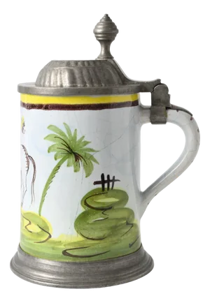 Hand-Painted Faience and Pewter Beer Stein