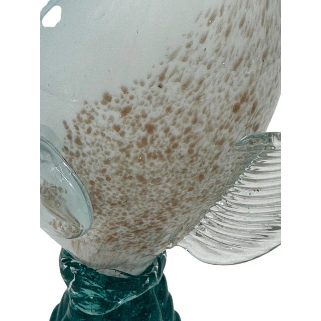 Glass Late 20th Century Venetian Hand Blown Blue and White Glass Fish W Gold Flecks For Sale - Image 7 of 10